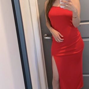 Red Orange With slit on left leg super sexy and elegant.